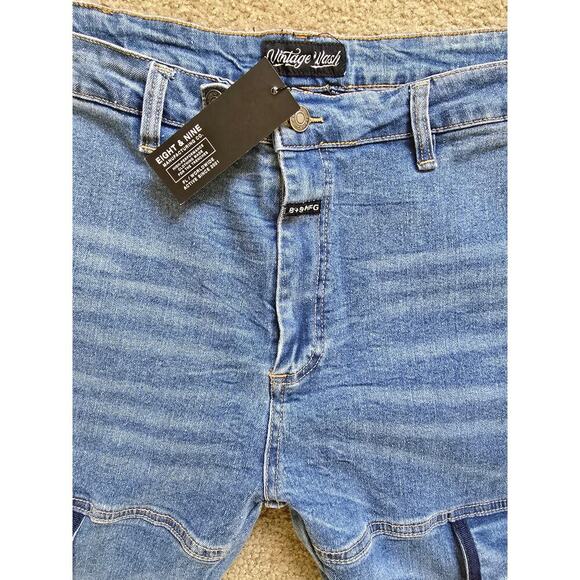 NWT 8&9 MFG Strapped Up Slim Utility Medium Washed Jeans‎ Streetwear Size 42 - Picture 3 of 6